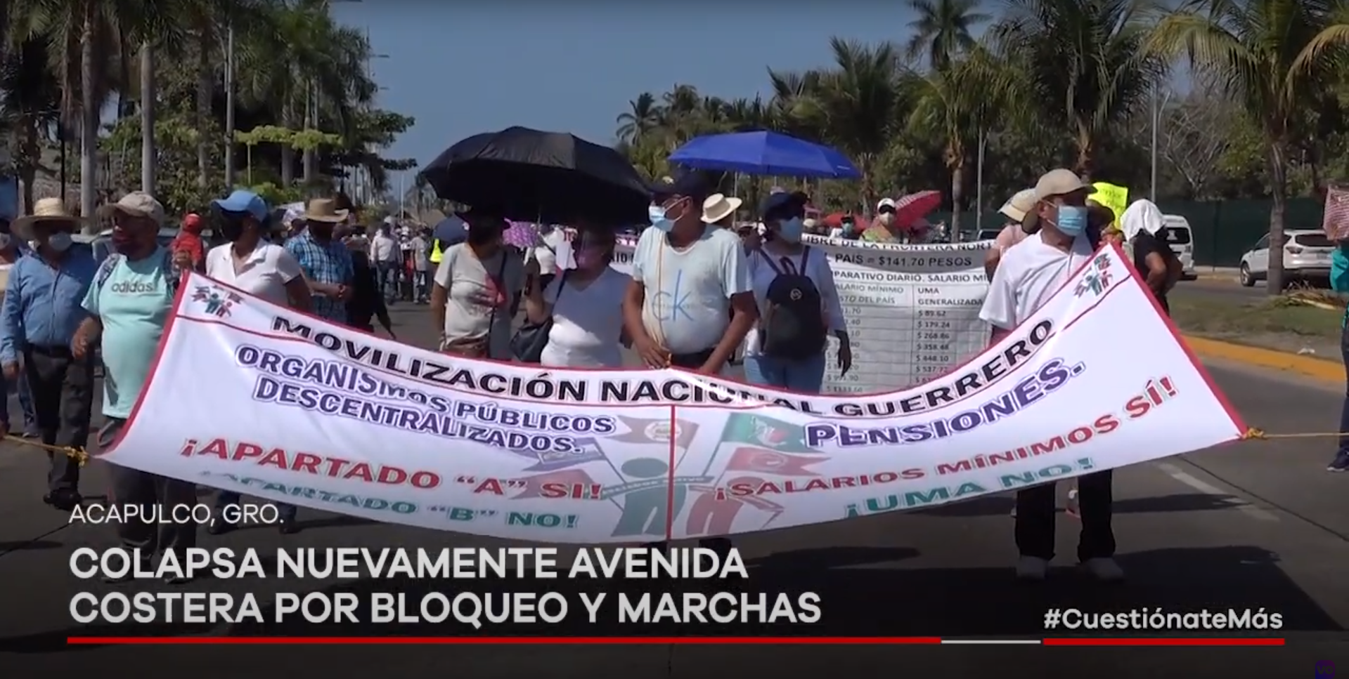 VIDEO: Colapsa nuevamente avenida Costera por bloqueo y marchas en Acapulco