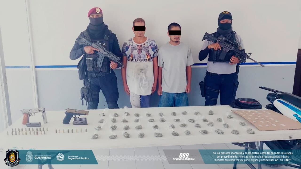 Caen dos sujetos por portación de armas y probable droga en Iguala