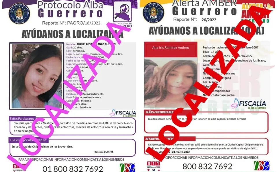 Fiscalía de Guerrero localiza a dos jóvenes reportadas como desaparecidas