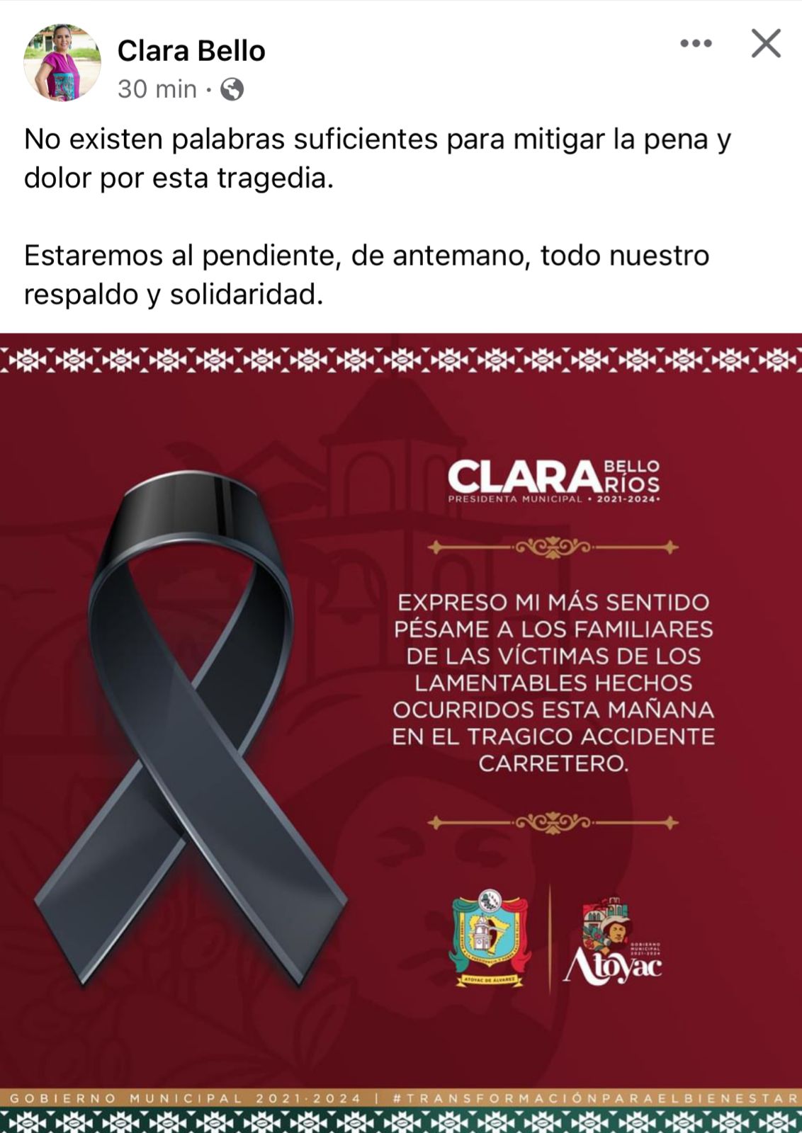 Clara Bello y Melina Bello expresan condolencias a fallecidos en accidente en San Jerónimo