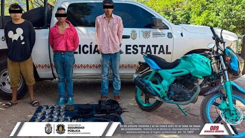 Detiene la Policía Estatal a tres personas en posesión de droga y armamento en Acapulco