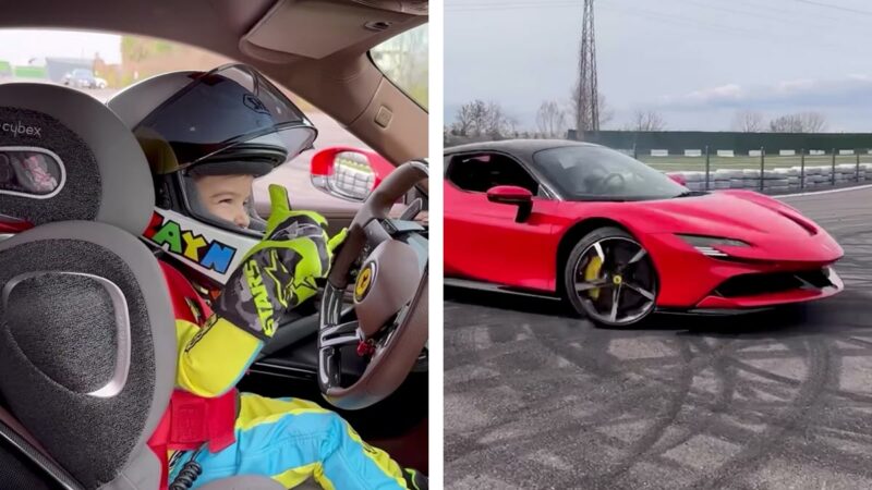 Niño de 3 años sorprende al manejar un Ferrari