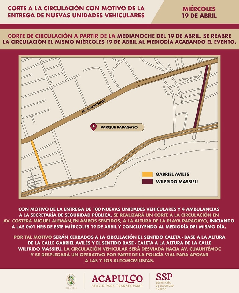 Realizará SSP corte a la circulación en Av. Costera Miguel Alemán