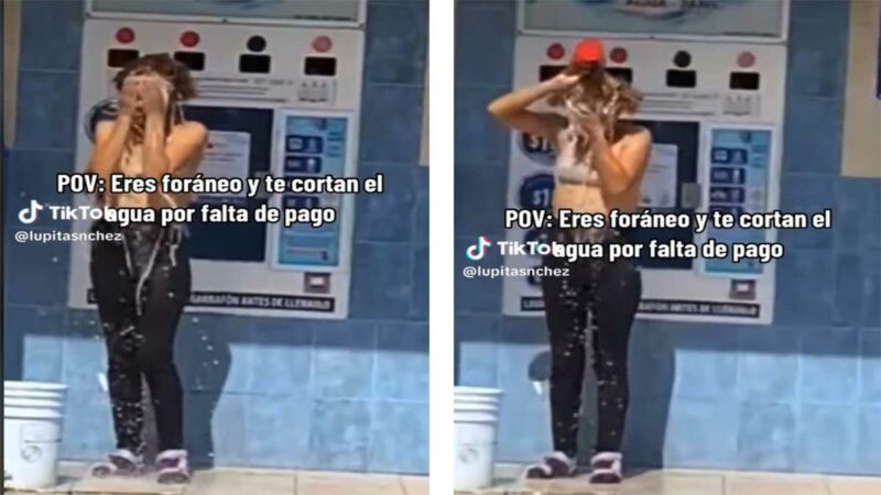 Viral: mujer se baña afuera de una purificadora en Sonora