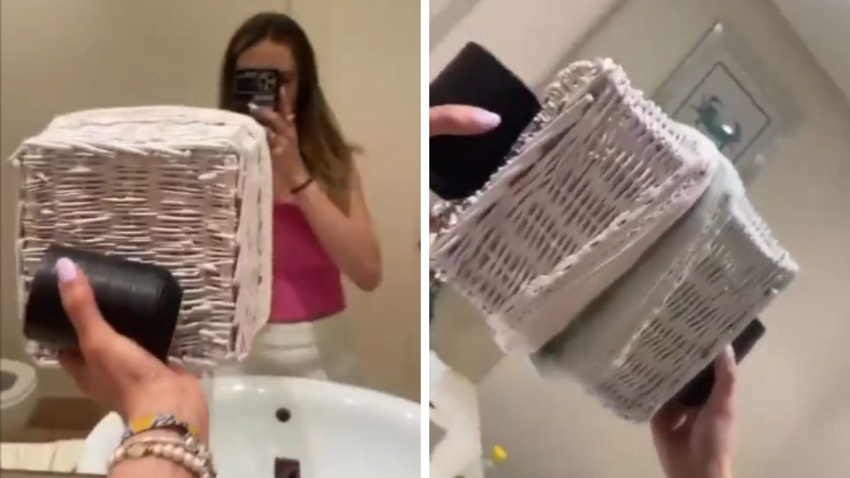 Una mujer externa a sus seguidores no comprender cómo funciona un espejo, específicamente cuando hace un ejercicio con un vaso y una canasta.