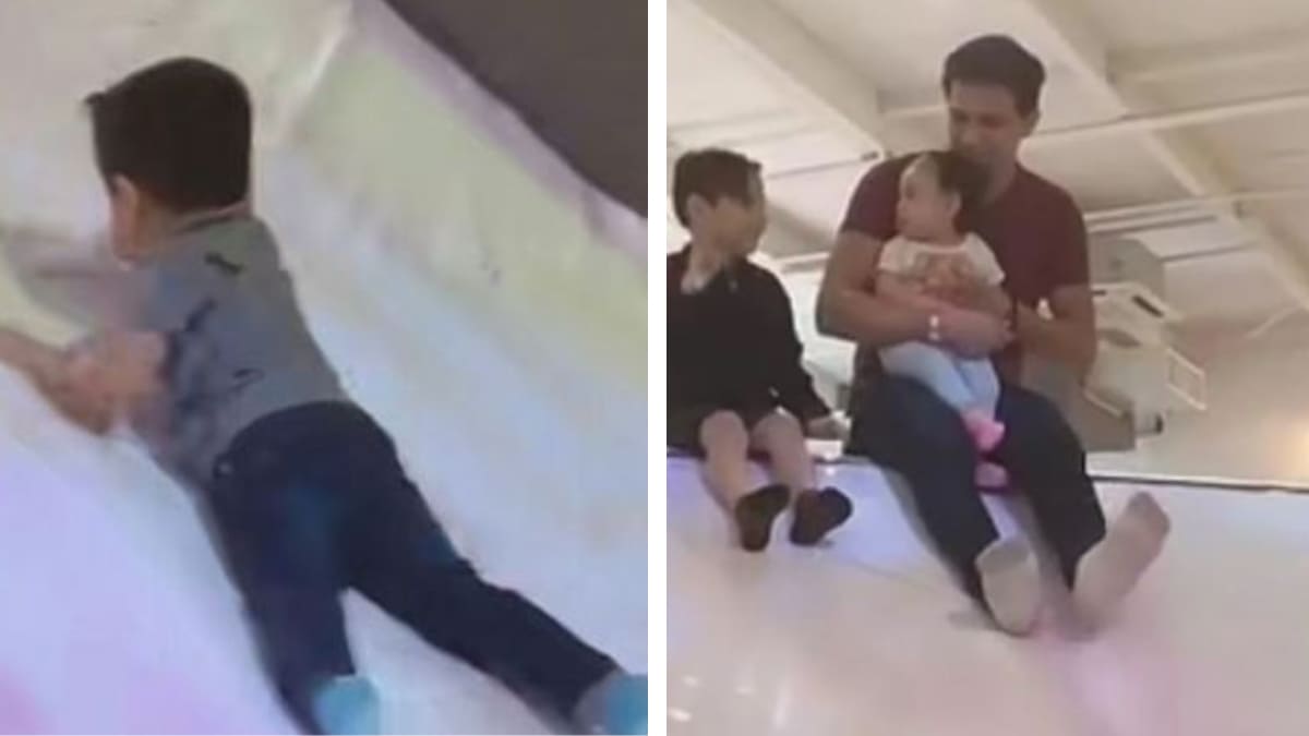Padre se equivoca de hijo al lanzarse de la resbaladilla y se vuelve viral