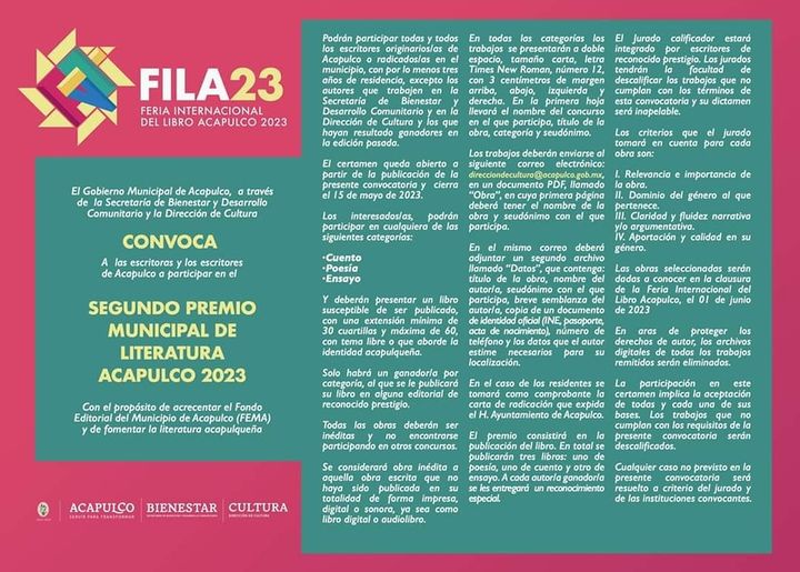 Convocan al Premio Municipal de Literatura Acapulco 2023