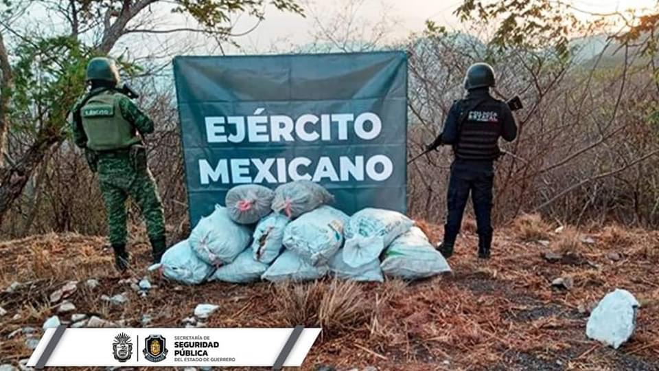 Asegura la policía estatal y la SEDENA presunta droga en comunidad de Chilpancingo