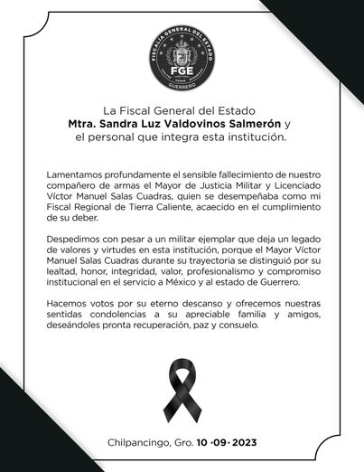 Asesinan al Fiscal Regional de Tierra Caliente, Teniente Coronel Víctor Manuel Salas Cuadras