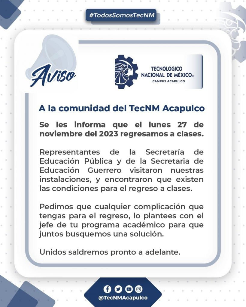 Reanudarán clases en el ITA la próxima semana