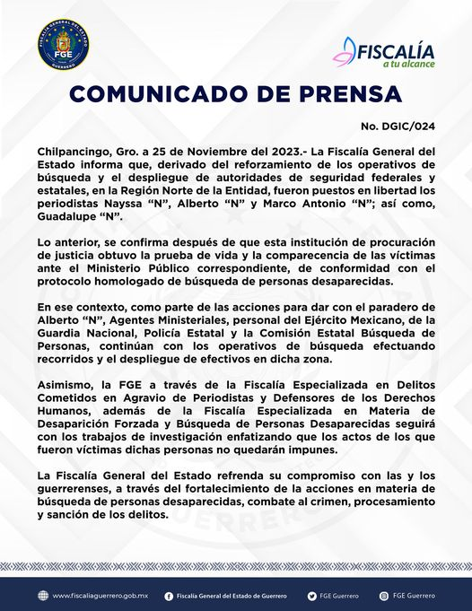 Liberados periodistas en la Región Norte tras intensa búsqueda