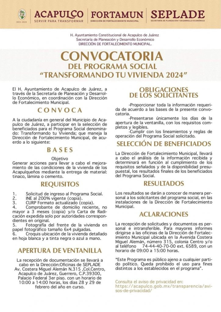 Gobierno Municipal de Acapulco lanza el programa «Transformando tu Vivienda 2024»