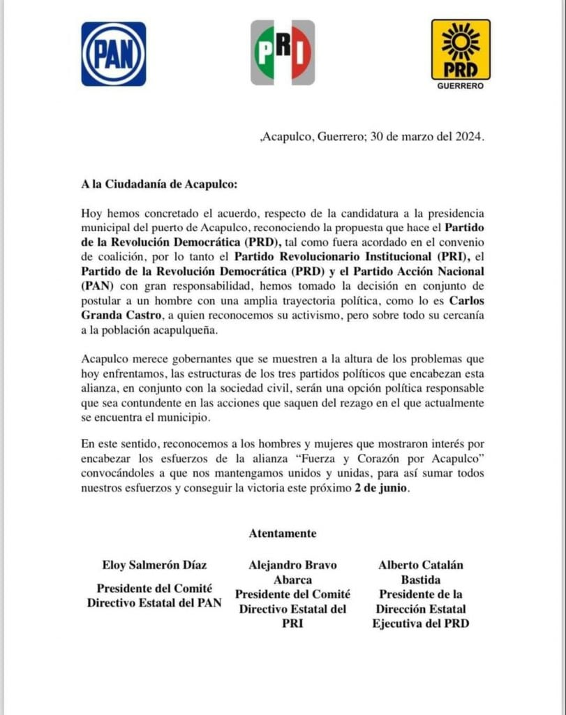 Carlos Granda Castro designado como precandidato de la coalición PRI-PAN-PRD para la presidencia municipal de Acapulco