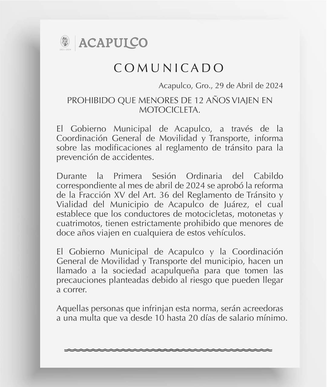 Multas para Motociclistas que Transporten Menores de 12 Años: Acapulco Refuerza la Seguridad Vial
