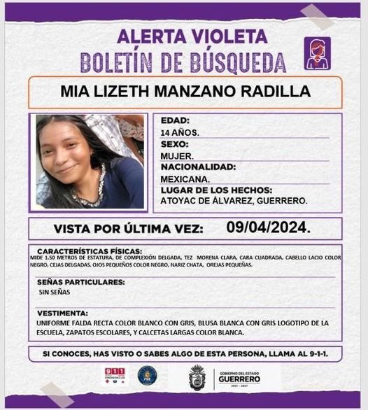 Continúan los Esfuerzos por Encontrar a Mia Lizeth Manzano Radilla en Atoyac de Álvarez