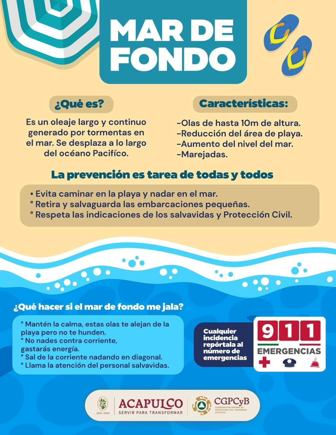 Gobierno de Acapulco llama a tomar precauciones ante alto oleaje por evento de mar de fondo