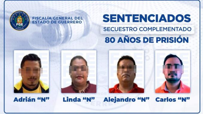Dictan sentencia de 80 años de prisión a cuatro personas por secuestro en Acapulco