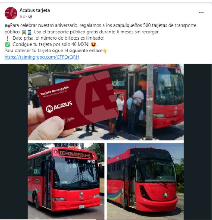 Falsa promoción de tarjeta gratuita para el ACABUS circula en redes sociales