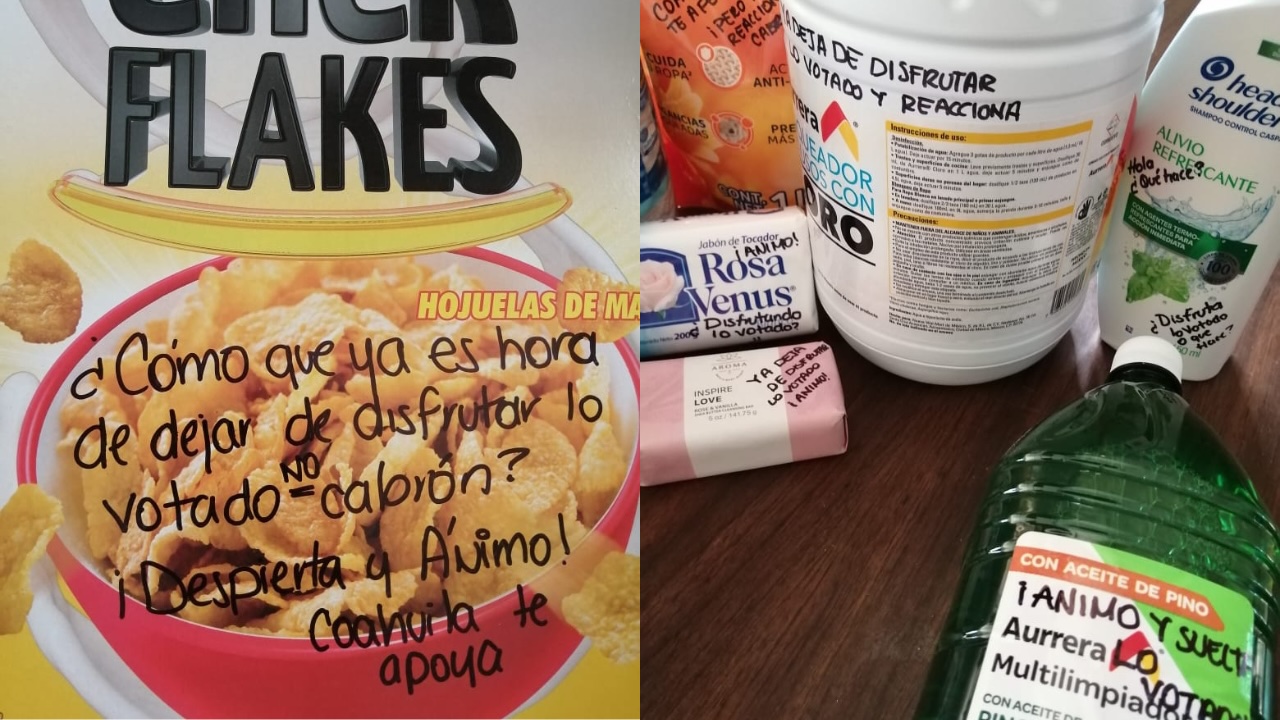 Mandan víveres a Acapulco con mensajes de odio y repudio a Acapulco, así como la leyenda «disfruten lo votado»
