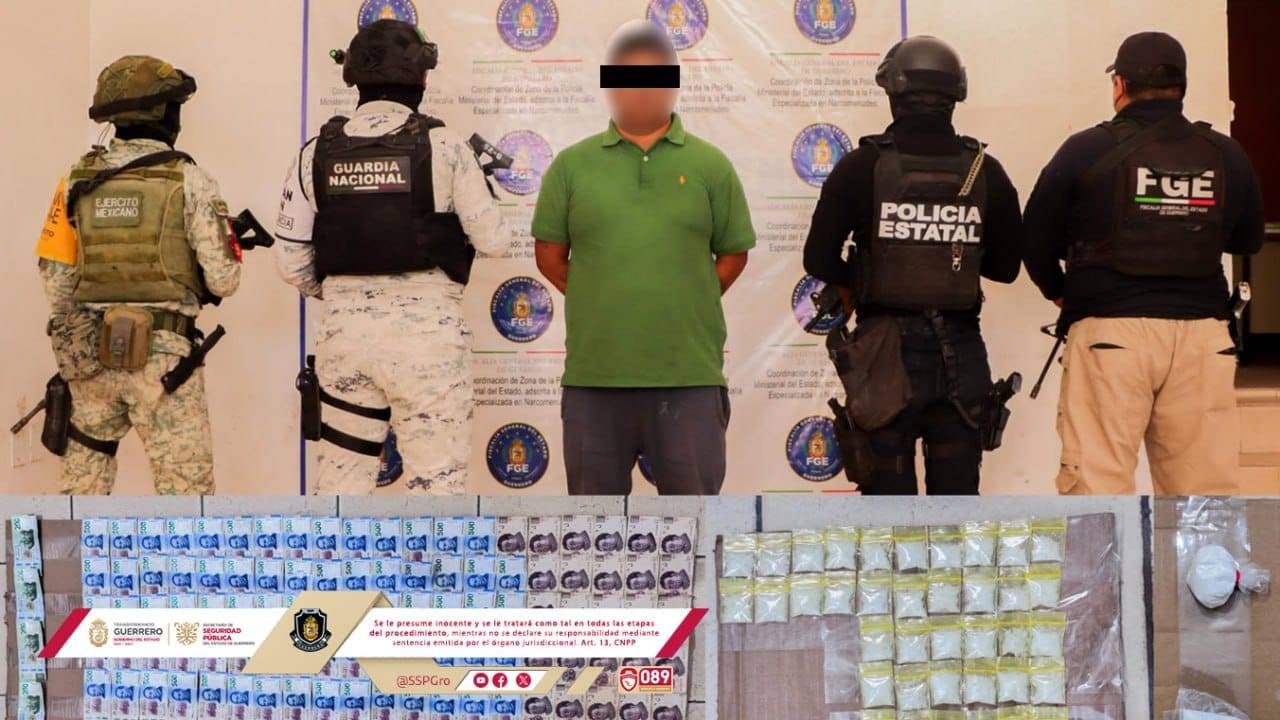 FGE, Ejército Mexicano y Guardia Nacional detienen a un hombre con droga y dinero en efectivo