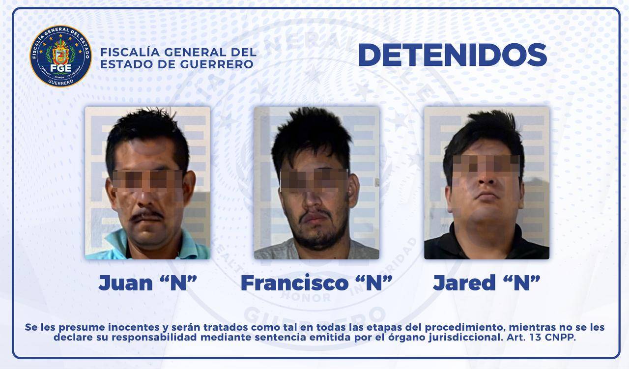 Detiene FGE Guerrero a tres hombres en Eduardo Neri por su posible participación en el delito de homicidio calificado