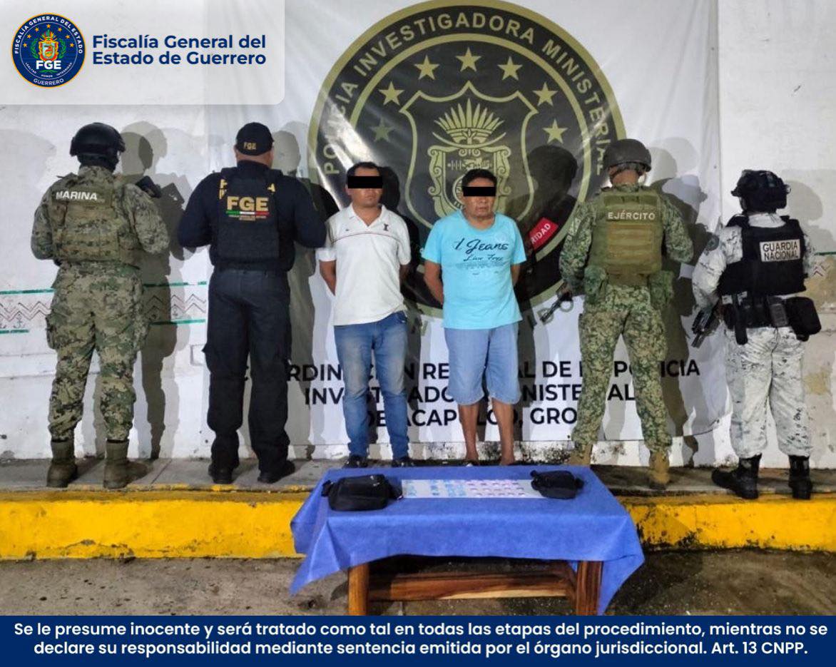 Detienen a dos hombres con presunta droga en Acapulco