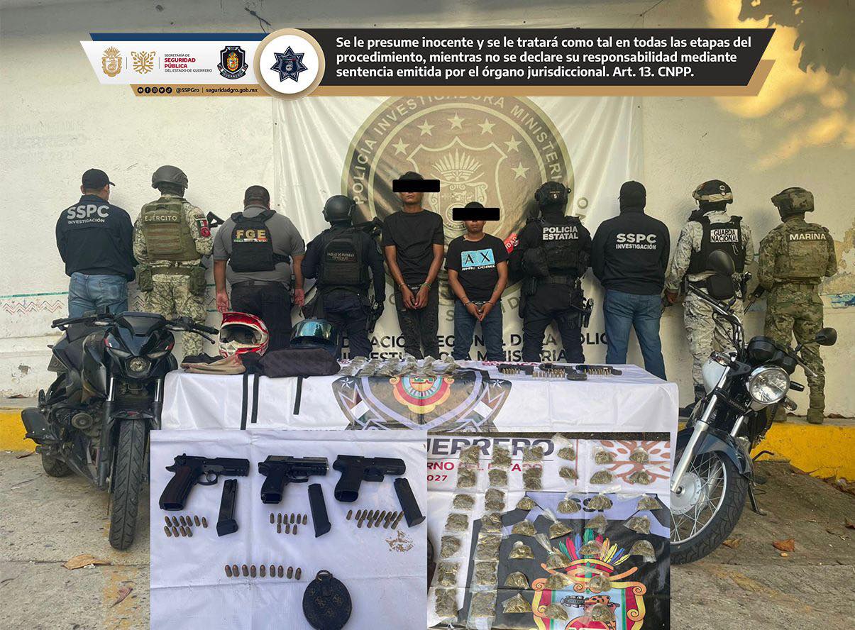 Detienen en Acapulco a dos hombres armados con presunta droga durante operativo conjunto