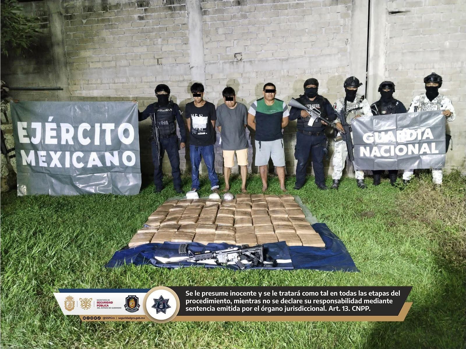 Operativo conjunto de seguridad deja tres detenidos y aseguramiento de drogas y arma de fuego en Ometepec