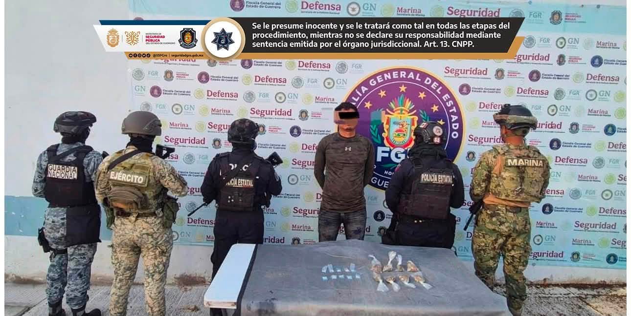 Detienen a seis personas y aseguran drogas, armas y vehículos durante operativos interinstitucionales en cuatro municipios de Guerrero