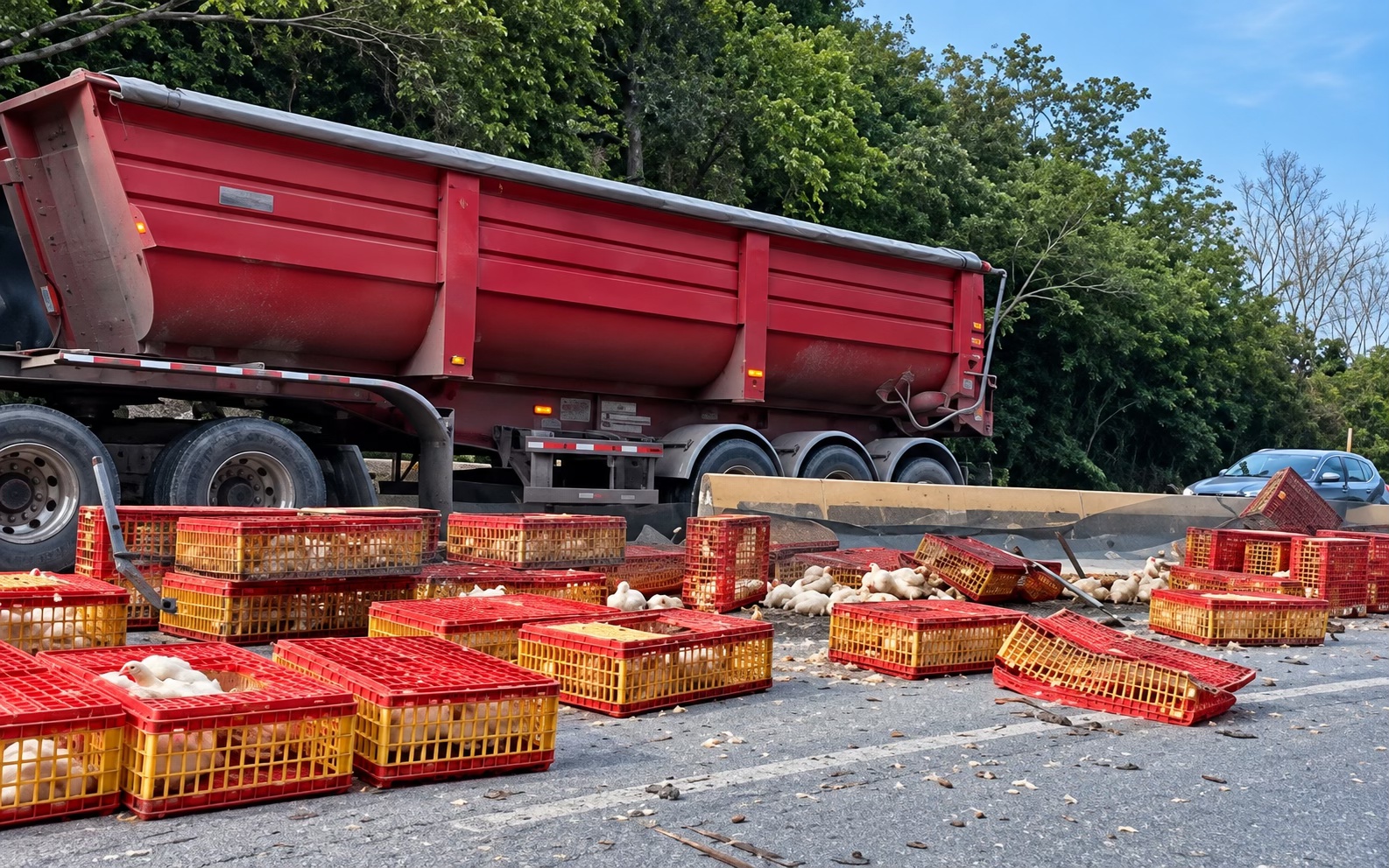 Tractocamión cargado de pollos choca en la Autopista del Sol, en Acapulco; accidente provoca cierre vial