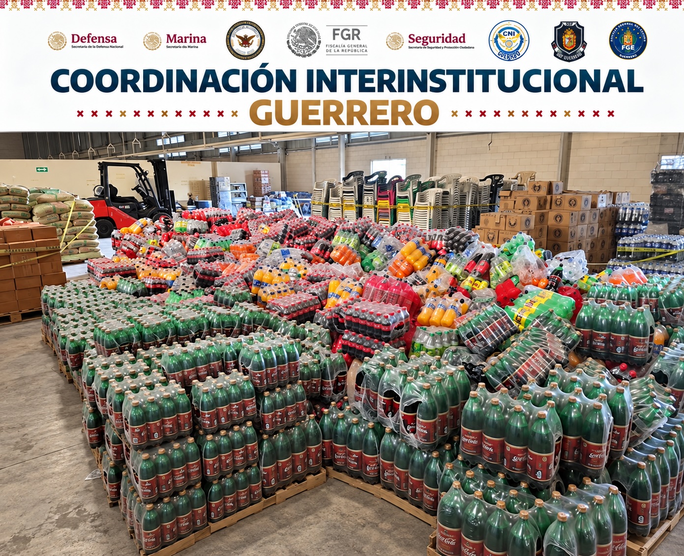Catean presunta bodega de La Familia Michoacana en Taxco; aseguran mercancía y cuatro vehículos de carga